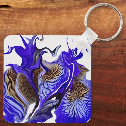 Paarse iris bloem wervelt sleutelhanger (Achterkant)