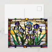 Paarse Iris Bloemen Gebrandschilderd Glas Briefkaart (Voorkant / Achterkant)