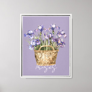 Paarse Iris Bloemen Mand Canvas Afdruk