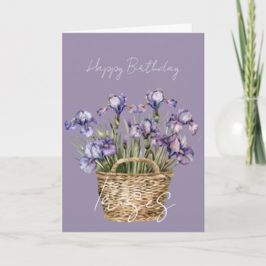 Paarse Iris Bloemen Mand Verjaardag Kaart (Voorkant)