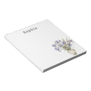 Paarse Iris Bloemen Vaas Gepersonaliseerde Naam Notitieblok
