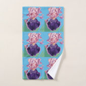 Paarse Iris bloemen Waterverf Blauwgroen doekset Bad Handdoek (Handdoek)