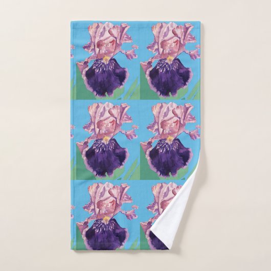 Paarse Iris bloemen Waterverf Blauwgroen doekset Bad Handdoek (Handdoek)