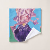 Paarse Iris bloemen Waterverf Blauwgroen doekset Bad Handdoek (Wasdoekje)