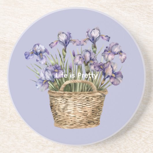 Paarse Iris Bloemen Zandsteen Onderzetter (Voorkant)