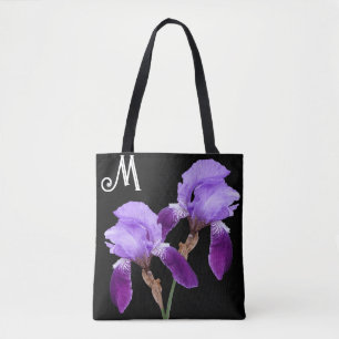 paarse iris bloemenboho M monogram schattig Tote Bag