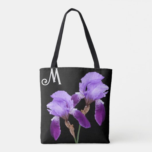 paarse iris bloemenboho M monogram schattig Tote Bag (Achterkant)