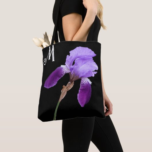 paarse iris bloemenboho M monogram schattig Tote Bag (Dichtbij)