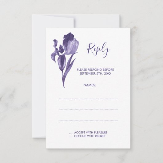 Paarse iris bloemenbruiloft antwoord Kaarten (Voorkant)