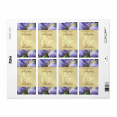 Paarse iris bloemengouden wijn bruiloft label (Full Sheet)