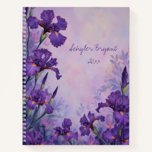 Paarse Iris Bloemenspiraalgebonden Dagboek Botanis Notitieboek