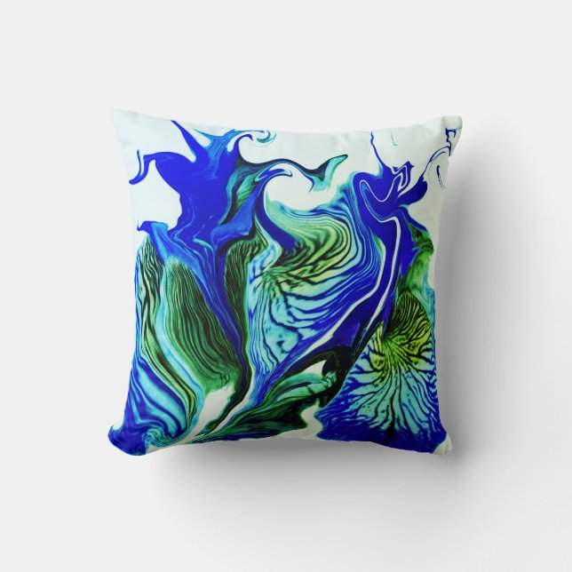 Paarse iris bloemwervelingen / groenblad / kussen (Voorkant)