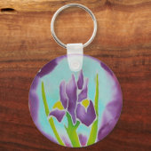 Paarse Iris Blok Kunst Sleutelhanger (Voorkant)