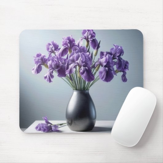 Paarse Iris Boeket in Tin Vaas Muismat (Met muis)