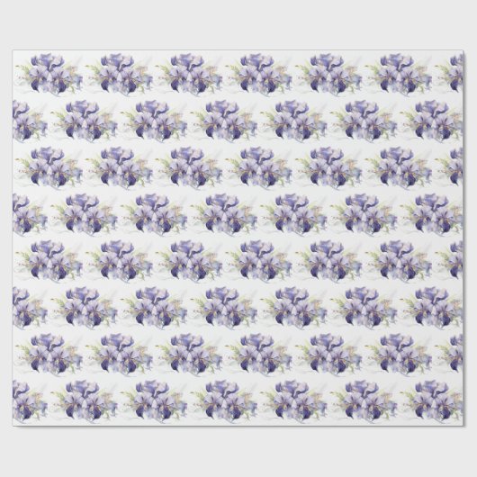 Paarse iris boeket op wit cadeaupapier (Vlak)