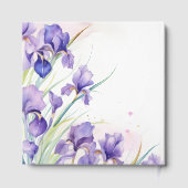 Paarse iris boeket op wit gastenboek (Achterkant)