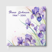 Paarse iris boeket op wit gastenboek (Voorkant)