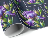 Paarse iris boeketten op zwart cadeaupapier (Rol Hoek)