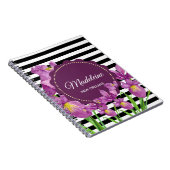Paarse Iris Botanical Black White Striptern Patter Notitieboek (Rechterzijde)