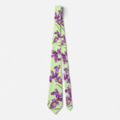 Paarse Iris Botanical Floral Green Background Stropdas (Voorkant)