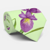 Paarse Iris Botanical Floral Green Background Stropdas (Opgerold)