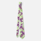 Paarse Iris Botanical Floral Green Background Stropdas (Achterkant)