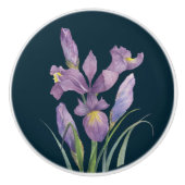 Paarse Iris Botanical Floral Plain Dark Turquoise Keramische Knop (Voorkant)