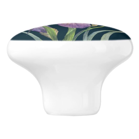Paarse Iris Botanical Floral Plain Dark Turquoise Keramische Knop (Zijkant)