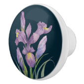 Paarse Iris Botanical Floral Plain Dark Turquoise Keramische Knop (Rechts)