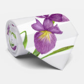 Paarse Iris Botanische Bloemen Grijs Witte Strepen Stropdas (Opgerold)