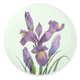Paarse Iris Botanische Bloemen Plain Duck Egg Blue Keramische Knop