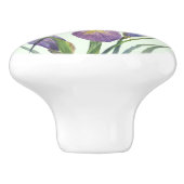 Paarse Iris Botanische Bloemen Plain Duck Egg Blue Keramische Knop (Zijkant)