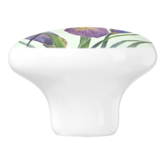 Paarse Iris Botanische Bloemen Plain Duck Egg Blue Keramische Knop (Zijkant)