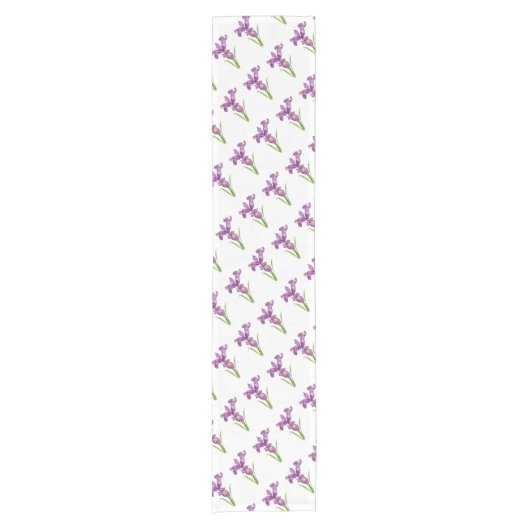 Paarse Iris Botanische Floral Art Korte Tafelloper (Voorkant)