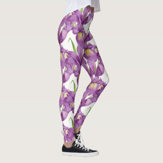 Paarse Iris Botanische Floral Kunst Leggings (Rechts)