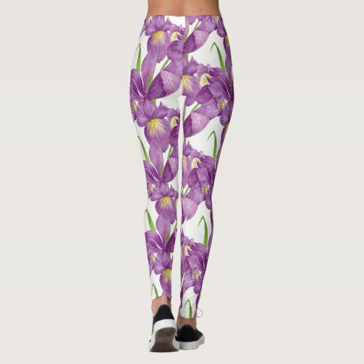 Paarse Iris Botanische Floral Kunst Leggings (Achterkant)