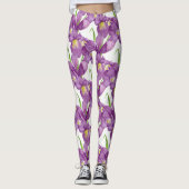 Paarse Iris Botanische Floral Kunst Leggings (Voorkant)
