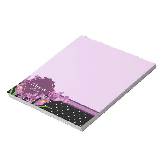 Paarse Iris Botanische Floral Kunst Notitieblok (Linkerzijde)