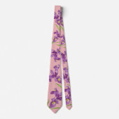 Paarse Iris Botanische Floral Roze Achtergrond Stropdas (Voorkant)