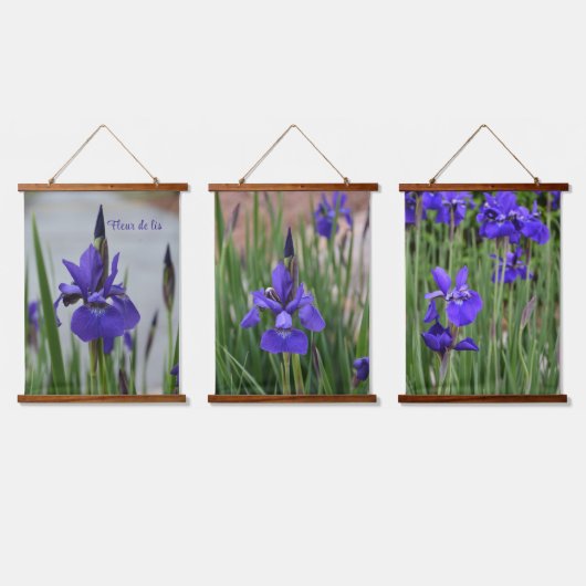 Paarse Iris botanische fotografie Hangend Wandkleed (Driedubbel)