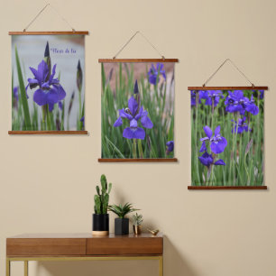 Paarse Iris botanische fotografie Hangend Wandkleed