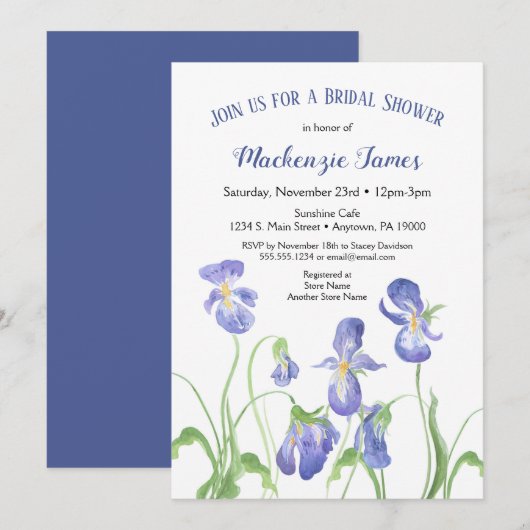 Paarse Iris Bridal Shower Invitation Spring Floral Kaart (Voorkant / Achterkant)