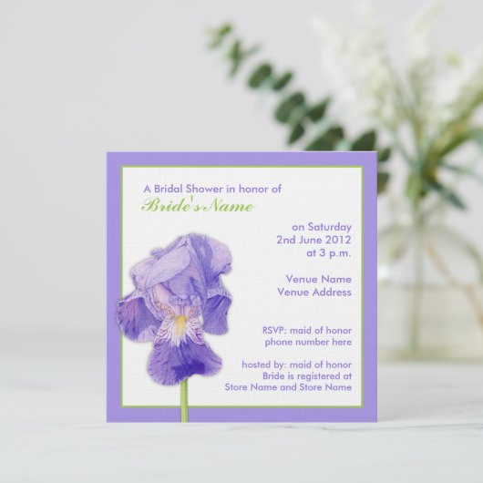 Paarse Iris Bridal Shower Kaart (Staand voorkant)
