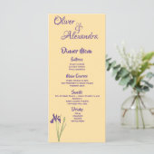 Paarse Iris & Butter Yellow Waterverf Wedding Menu (Staand voorkant)