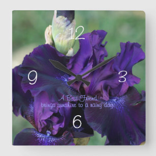 Paarse Iris Clock - personaliseren Vierkante Klok