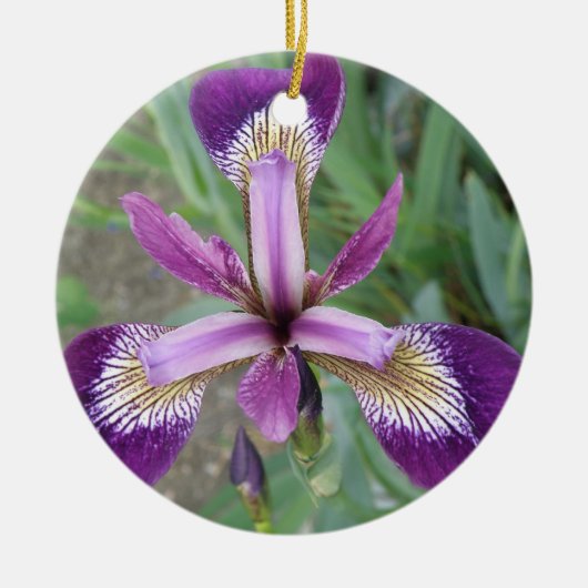 Paarse Iris Custom Verjaardag Keramisch Ornament (Voorkant)
