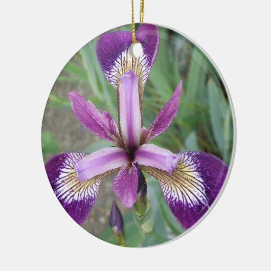 Paarse Iris Custom Verjaardag Keramisch Ornament (Links)