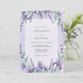 Paarse Iris Eucalyptus Bruiloft Kaart (Staand voorkant)