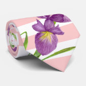 Paarse Iris flesvormige Floral roze witte strepen Stropdas (Opgerold)