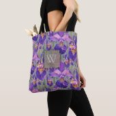Paarse Iris Floral Monogrammed Initiaal Tote Bag (Dichtbij)